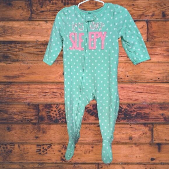 5 for $25🔥Carter's Teal Zip Front "I'm Not Sleepy" Footie Jumpsuit 12 Months - Picture 1 of 4